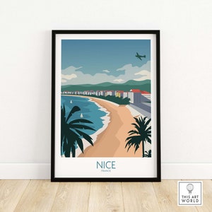 Impresión de póster de viaje de Niza, Francia / Arte mural de Niza, Francia / Decoración del hogar francesa / Regalo de Niza, Francia / Impresión de la Costa Azul / Póster de la Riviera Francesa