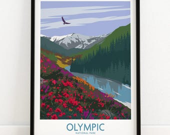 Póster del Parque Nacional Olímpico / Lámina artística / Decoración de pared / Póster de viaje / Regalo de decoración para el hogar