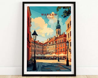 Warsaw Wall Art Print - Poland Travel Poster Warsaw Artwork Home Decor Poland Art Lovers Warsaw Gift Home office decor Large Framed Prints