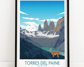 Torres del Paine Chile Poster | Wall Art Print | Patagonia Travel Poster | Framed & Unframed Gift