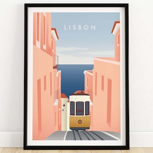 Lisbon Print Portugal Minimalist Travel Poster | Lisboa Fine Art Poster Wall Art | Lisbon City Skyline | Lisbon Tram Painting