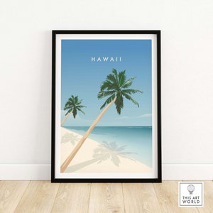 Hawaii Print | Travel Poster | Hawaii Beach Wall Art with Palm Trees | Hawaii Gift | Wall Decor | Home Decor | Beach Art Painting