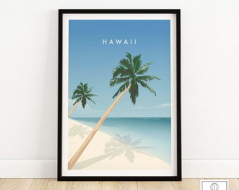 Hawaii Print | Travel Poster | Hawaii Beach Wall Art with Palm Trees | Hawaii Gift | Wall Decor | Home Decor | Beach Art Painting