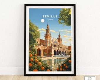 Seville Spain Poster Wall Art Travel Print | Home Décor Poster Gift | Digital Illustration Artwork Wall Hanging | Framed & Unframed Print