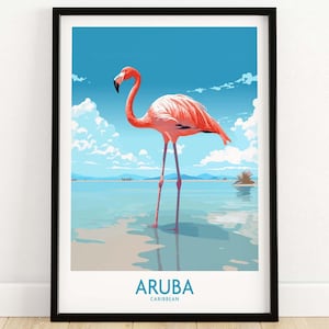 Aruba Flamingo Beach Wall Art | Travel Poster Art | Home Décor Artwork | Birthday present | Wedding anniversary gift
