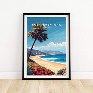 Lámina de Fuerteventura - Póster ilustrado de Fuerteventura, decoración de pared costera de las Islas Canarias y regalo de viaje para el hogar