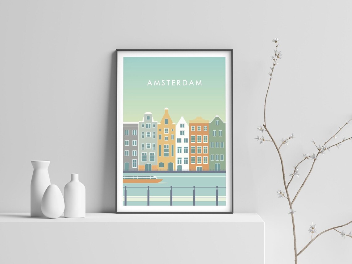 Amsterdam Wall Art Netherlands Minimalist Travel Poster Art | Etsy