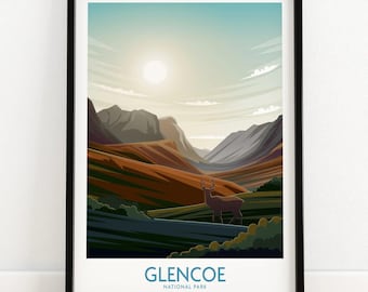 Glencoe National Park Poster | Art Print | Scotland Travel Poster | Scottish Highlands Nature Print | Wall Art Home Decor Artwork | Gift