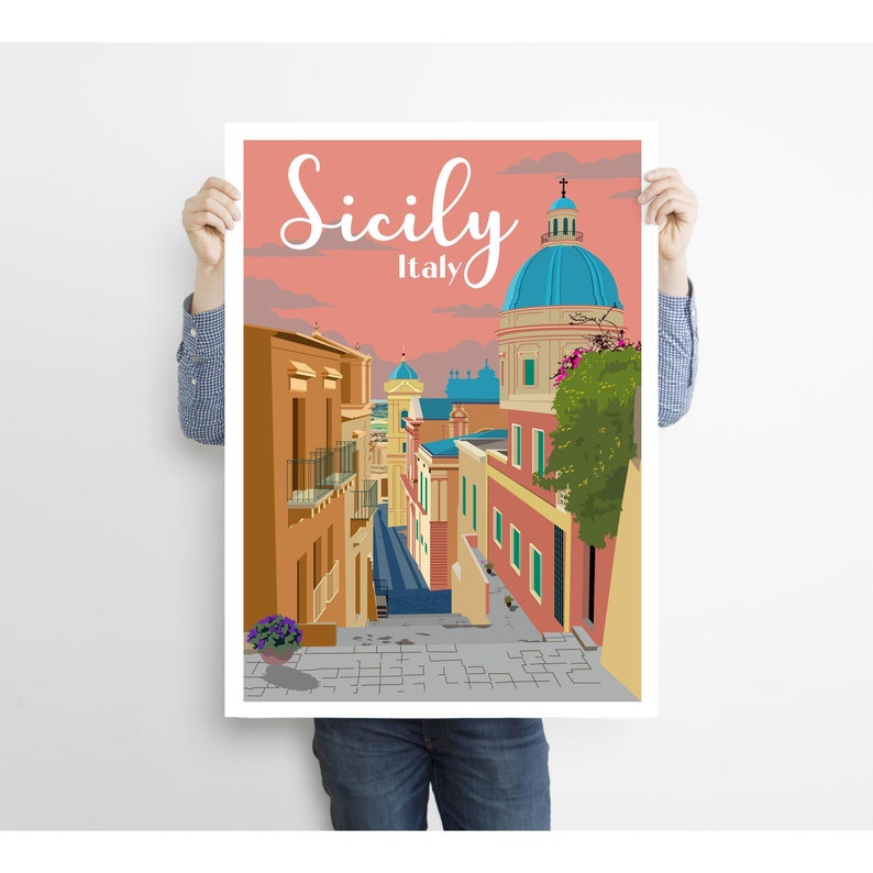 Sicily Print Italy Travel Poster Sicily Wall Art Sicily Etsy