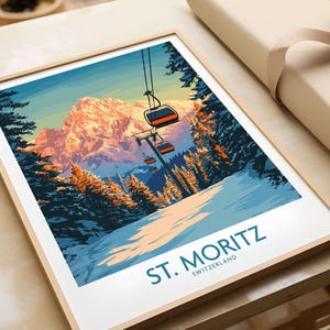 St. Moritz Ski Poster - Die Schweiz Travel Print Wall Art St. Moritz Ski Resort Poster Wintersport Kunstwerk Adventure Home Decor