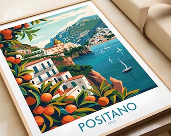 Arte de pared de Positano Costa de Amalfi Arte de pared de Positano Póster de viaje de Italia Decoración del hogar Obra de arte Póster Regalo Amante del arte de Positano Impresión de Italia