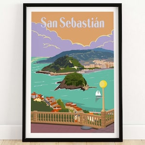 Póster de San Sebastián / Impresión de viaje / Arte mural de Donostia, España / Decoración del hogar de San Sebastián / Arte del Golfo de Vizcaya / Regalo de San Sebastián