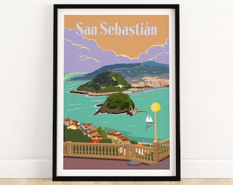 San Sebastián Poster | Travel Print | Donostia Spain Wall Art | San Sebastian Spanish Home Decor | Bay of Biscay Art | San Sebastián gift