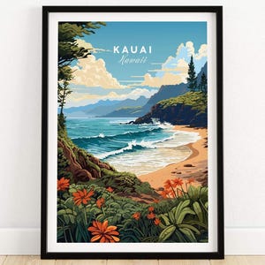 Póster de viaje de Hawái con impresión de Kauai / Regalo de cumpleaños / Regalo de aniversario de bodas / Impresión de arte de pared