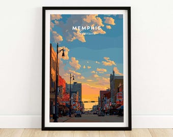 Memphis Tennessee Travel Poster - Vintage Street Scene Wall Art, Retro City Decor, Music & Culture Print, Home Office Gift