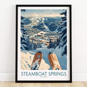 Steamboat Springs Ski Art Print Colorado Ski Lodge Wall Art Home decor skiën cadeau Ski House decor wintersport kamer print chalet kunst