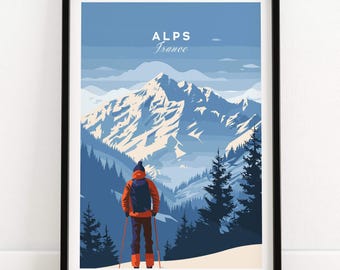 Alps Travel Print Wall Art Alps Ski Resort Poster Winter Sports Artwork Adventure Home Decor Gift Art Lovers Ski Art Poster