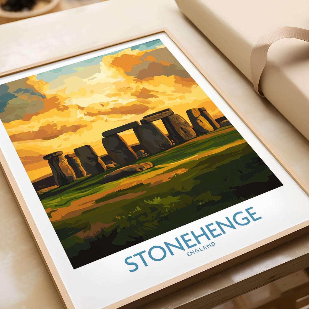 Stonehenge Sunset Poster, Warm Golden Wall Art, Vintage Style Print ...