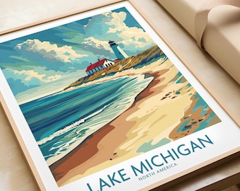 Lake Michigan Poster Art Lake Michigan Travel Print Wall Art Poster Gift Home Decor Art Lover Gift Lake Michigan Artwork