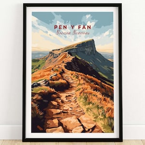 Pen Y Fan Reise-Druck Wandkunst Brecon Beacons Plakat Wales Kunstwerk Reise Wohnkultur Geschenk Kunstliebhaber Illustration Plakat Wales Berg Kunst