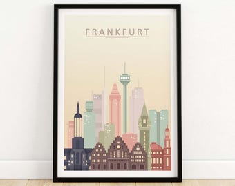 Frankfurt Skyline Print | German City Wall Art Poster | Frankfurt Germany Wall Decor | Frankfurt Cityscape Gift | Digital Pastel Artwork
