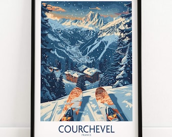 Courchevel Ski Resort Print, French Alps Wall Art, Mountain Ski Decor, Winter Sports Gift, Luxury Travel Poster, Alpine Lodge Decor