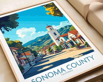Sonoma Town Poster, Wine Country Art, California Wall Decor, Rustic Landscape Print, Travel Gift, Unframed And Framed Options