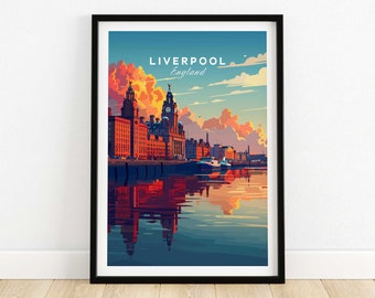 Liverpool reisposter Liverpool Wall Art Print Liverpool illustratie cadeau Liverpool Home decor Liverpool City kunst heden