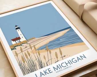 Lake Michigan Print Great Lakes Travel Print Lake Michigan Wall Art Poster Gift Home Decor Art Lover Lake Michigan Gift Artwork