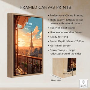 Paris Eiffel Tower Poster framed canvas print showcasing Giclée printing and a beautiful Parisian scene.