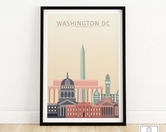 Washington DC Print Wall Art Poster | Cityscape Home Decor | US Capitol Travel Poster | Framed & Unframed Gift Idea