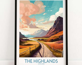 The Highlands Scotland Wall Art Travel Print | Home Décor Poster Gift | Digital Illustration Artwork