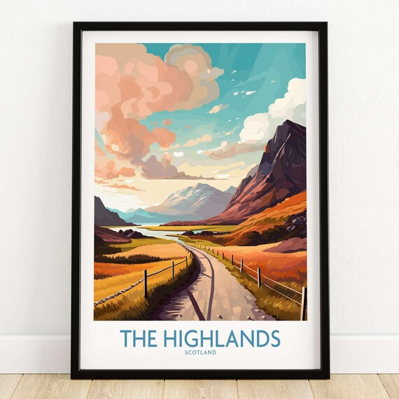 The Highlands Scotland Wall Art Travel Print | Home Décor Poster Gift | Digital Illustration Artwork
