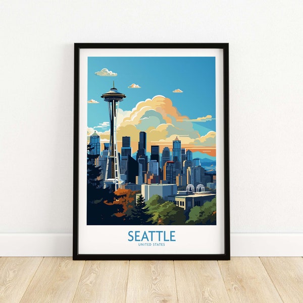 Seattle Wall Art Print Travel Poster Home Decor Artwork Poster Gift Digital Illustration Artwork for New Home Art Lover Print Set