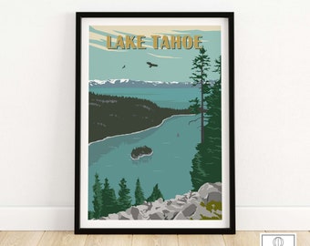Lake Tahoe Vintage Poster Print | Lake Tahoe Wall Art | Lake Tahoe California Wall Decor | Lake Tahoe Nature Gift