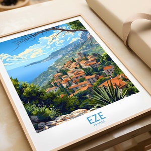Eze Wand Kunst Druck Frankreich Reise Poster Eze Kunstwerk Poster Geschenk Französisch Riviera Wohnkultur Illustration Kunst Liebhaber Frankreich Print Côte d&#39;Azur