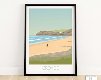 Croyde Beach Print | Devon Poster | Wall Art | Travel Poster | Framed & Unframed Artwork | Art Print Gift Idea