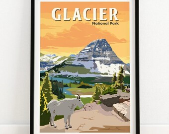 Glacier National Park Poster Print Art | Glacier National Park Wall Art | Glacier National Park Poster | Canada Print | Mountain Wall Art