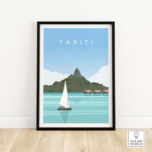 Tahiti Poster | Tropical Travel Print | French Polynesia Island Wall Art | Minimalist Tahiti Gift | Framed & Unframed Artwork