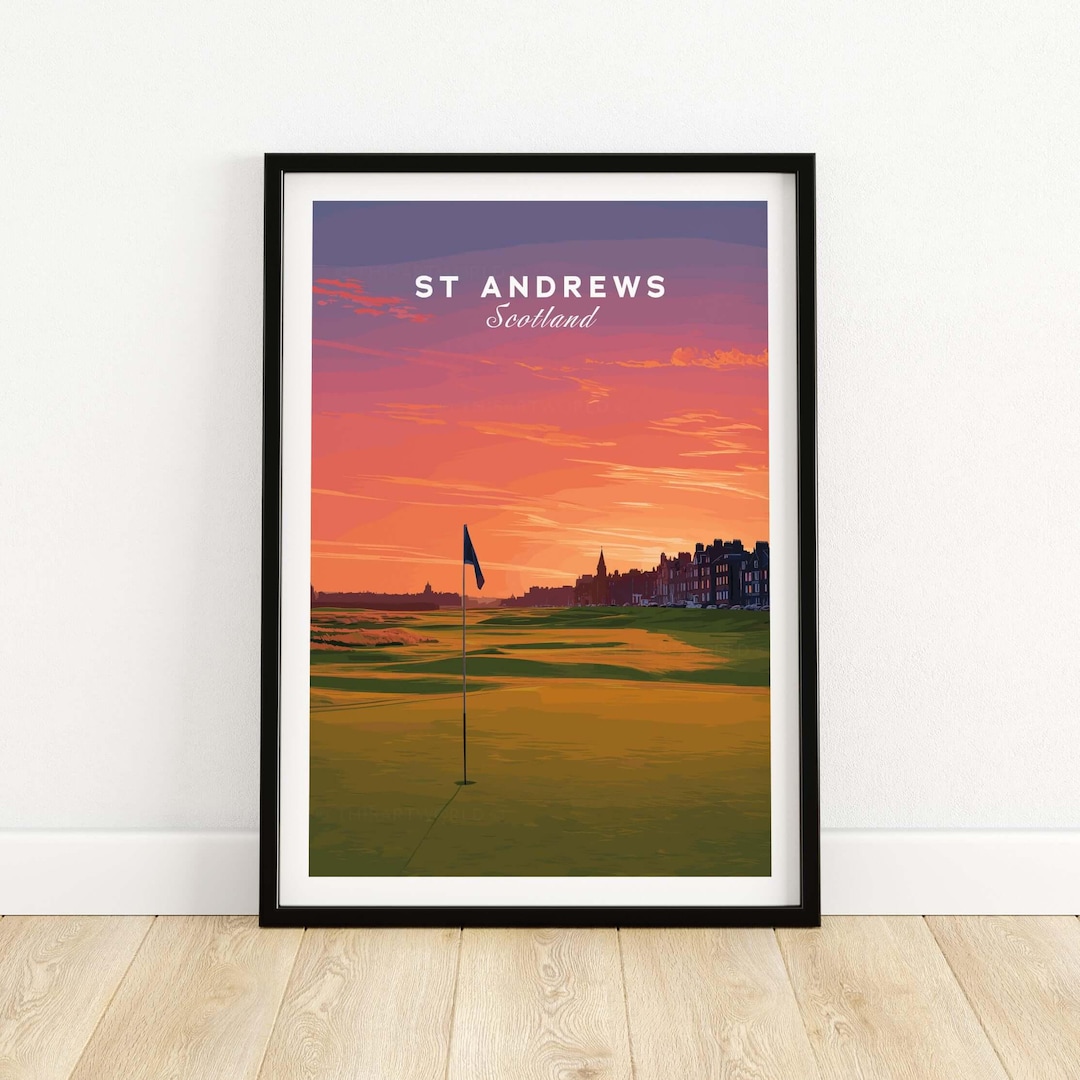 St Andrews セントアンドリュース 額入りアートポスター　写真 Amazon.com: St Andrews Golf Course Travel Poster Wall Art St