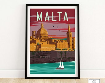 Malta Print | Vintage Travel Poster | Valletta Malta Wall Art | Home Decor | Malta Travel Gift