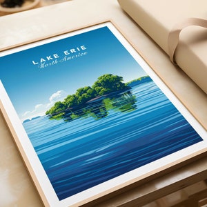 Lake Erie Travel Poster - Great Lakes Travel Print Wall Art Lake Erie Poster Gift Home Decor Lake Erie Art Lover Gift Lake Erie Artwork