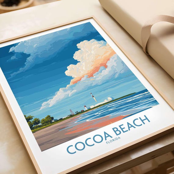 ココアビーチのケネディ宇宙ポスター、フロリダ沿岸アート、NASA風