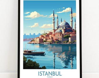 Affiche touristique d'Istanbul : Vue panoramique de la Mosquée Bleue