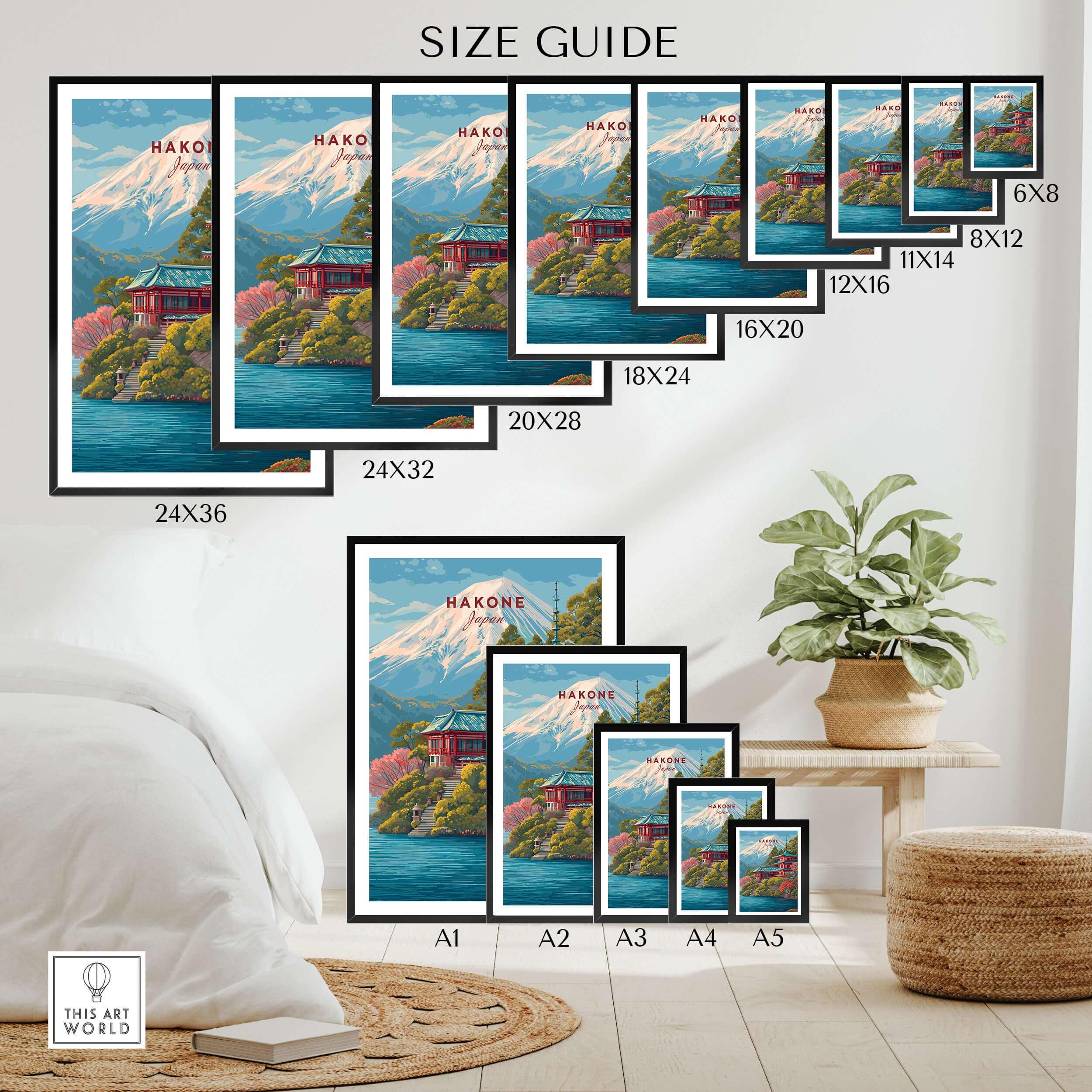 Hakone Japan Print, Historic Shrine Art, Lake Ashi Poster, Mount