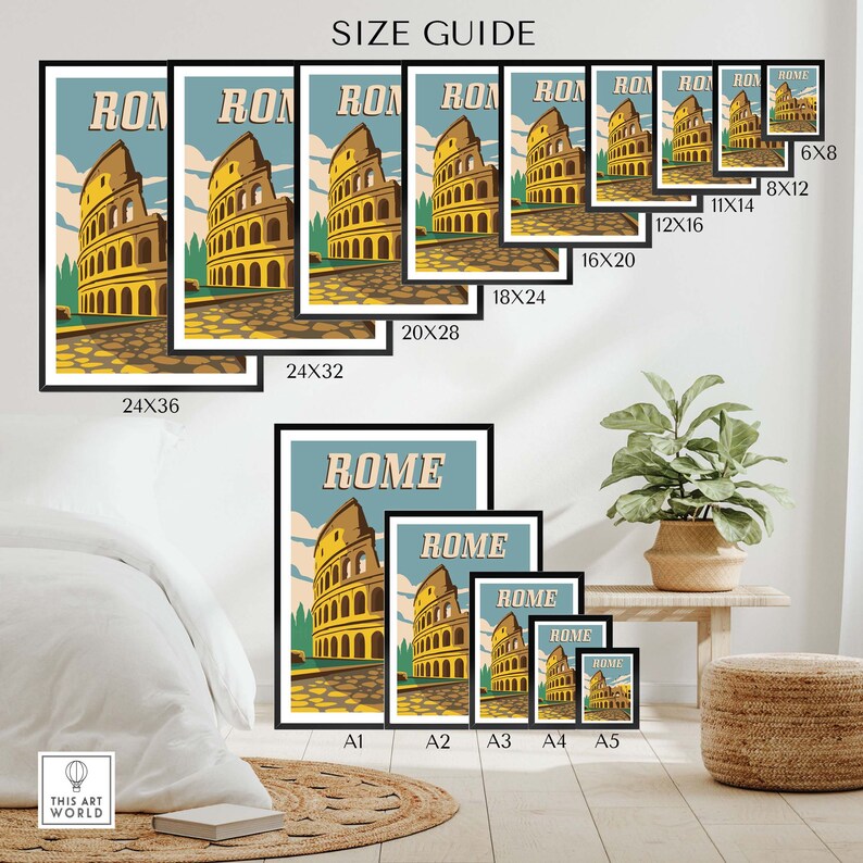 Rome Print Italy Retro Travel Poster Roma Wall Art Rome Etsy