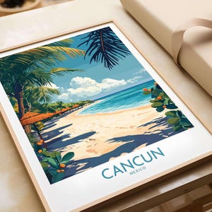 Póster de Cancún, impresión artística de Cancún, impresión de viaje, póster de decoración del hogar, regalo, ilustración digital, obra de arte, playa, México