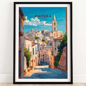 Matera Poster Print Italy Travel Poster Matera Artwork Poster Gift Italy Home Decor Matera Illustration Art Lover Italy Print