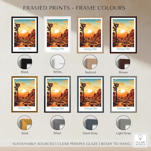 Framed Joshua Tree Wall Art Poster in various frame colors including black, white, natural, and brown.