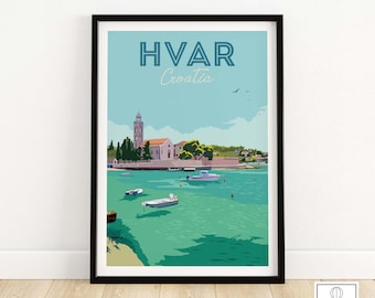 Hvar Print | Croatia Travel Poster | Hvar Croatia Wall Art | Croatian Holiday Travel Gift | Best Travel Poster Set of Croatia | Vintage Art